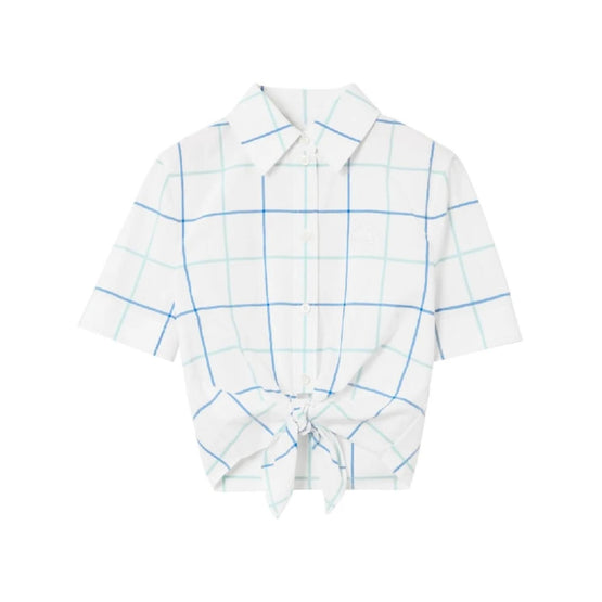 체크 코튼 포플린 크롭 셔츠
