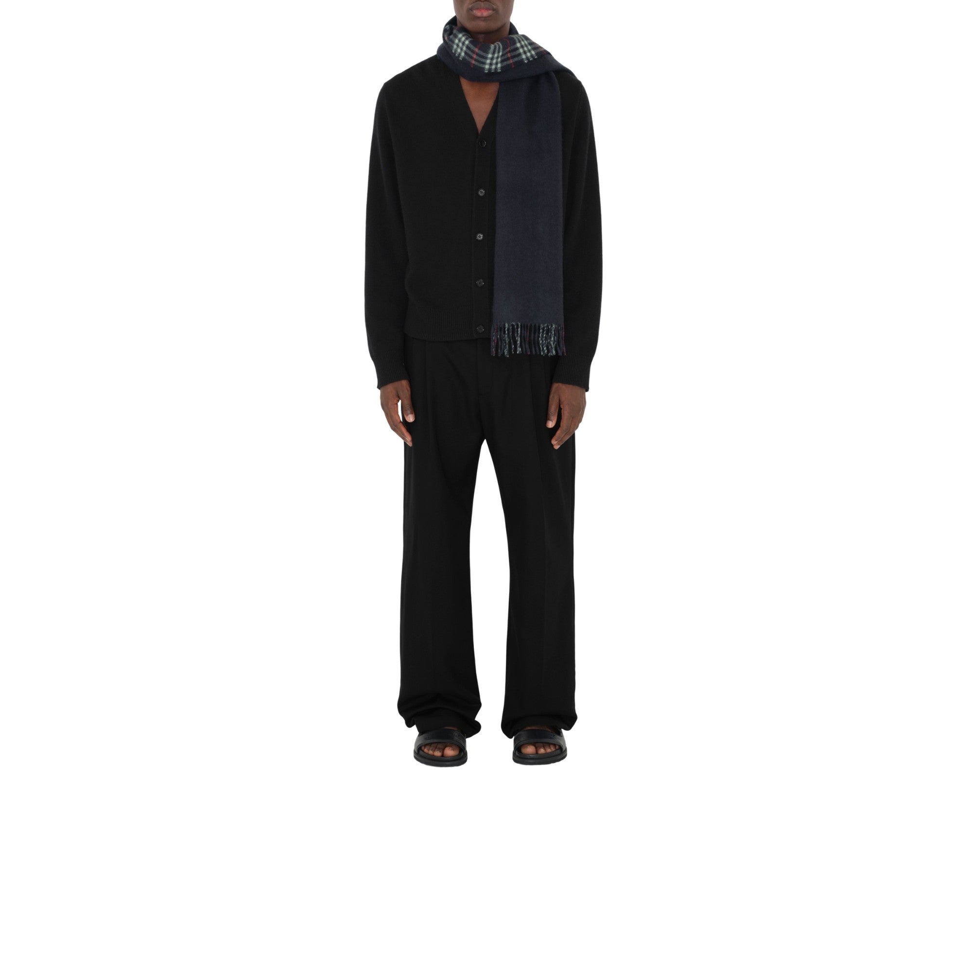 리버시블 체크 캐시미어 스카프-NAVY