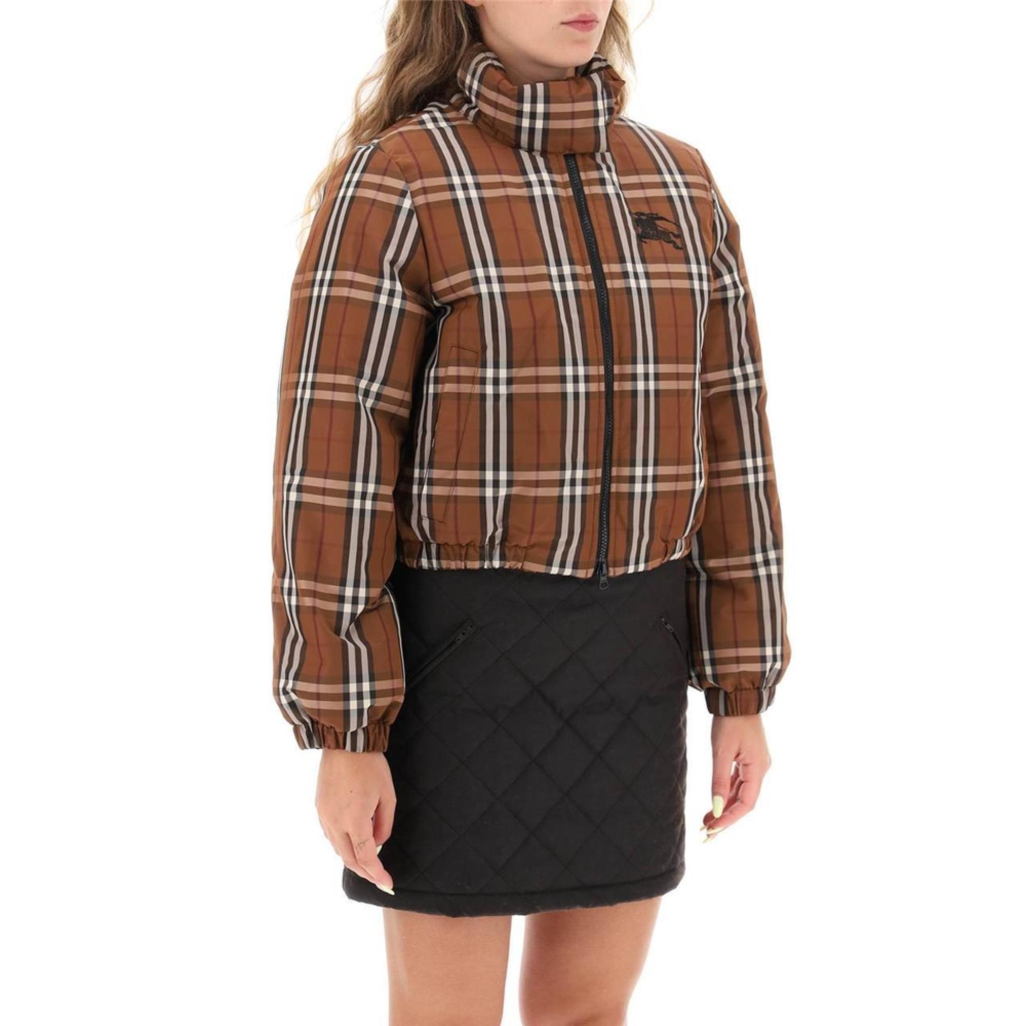 크롭 체크 나일론 퍼퍼 재킷