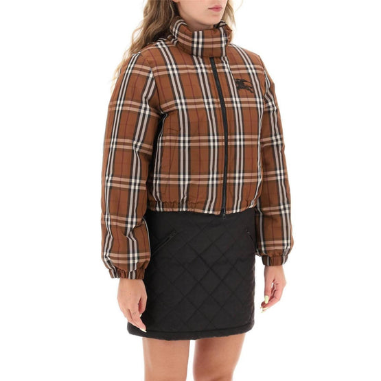 크롭 체크 나일론 퍼퍼 재킷