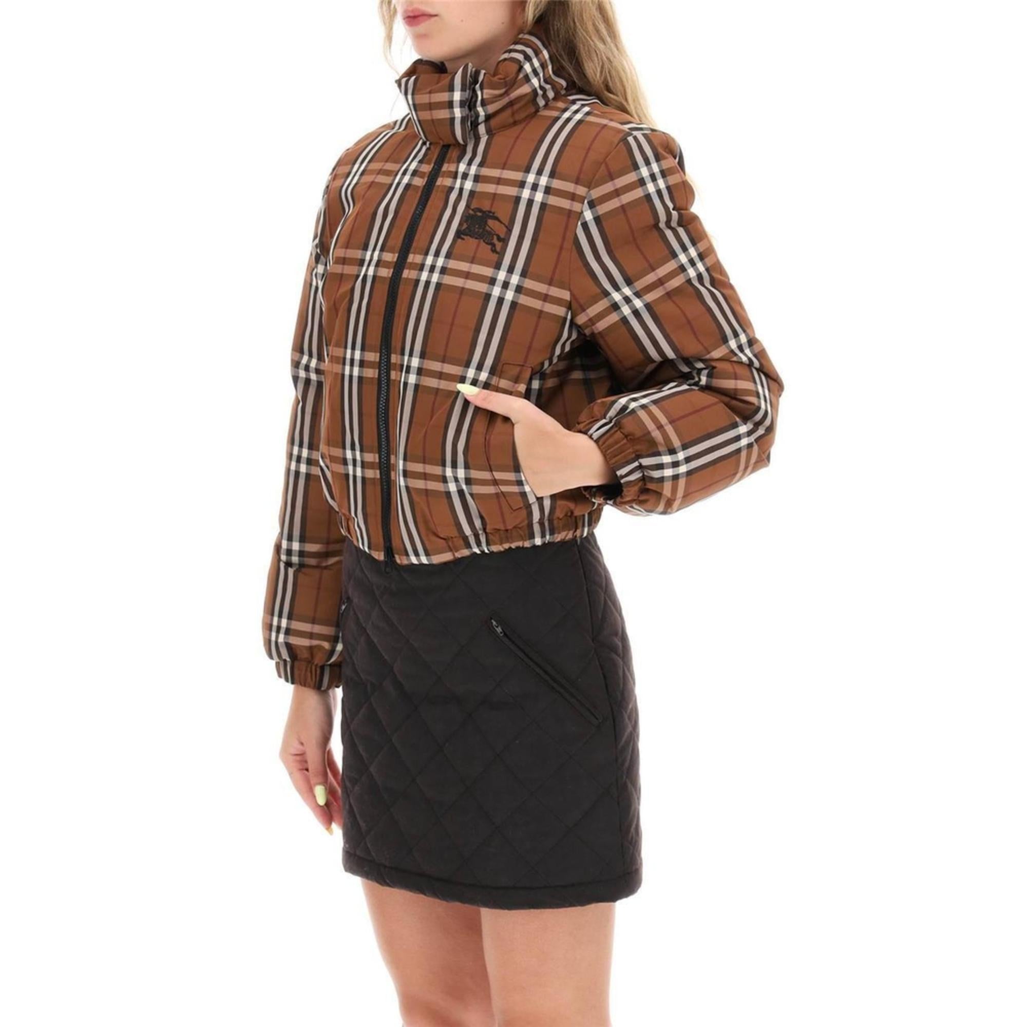 크롭 체크 나일론 퍼퍼 재킷