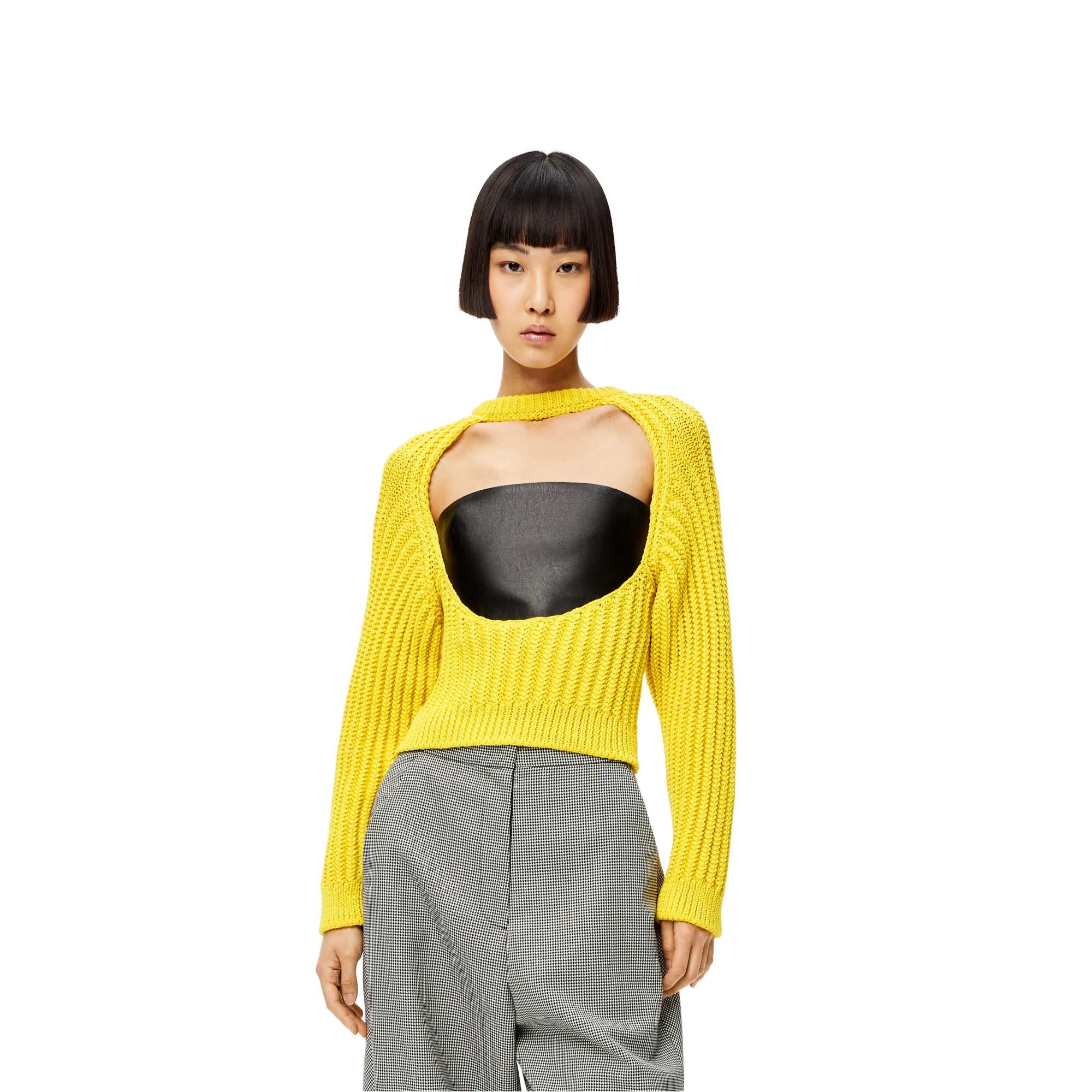 LEATHER BUSTIER CUTOUT SWEATER