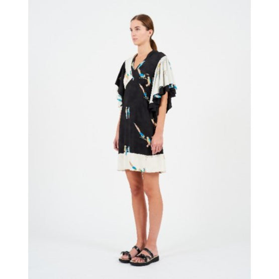 PARROT PRINT RUFFLE DRESS