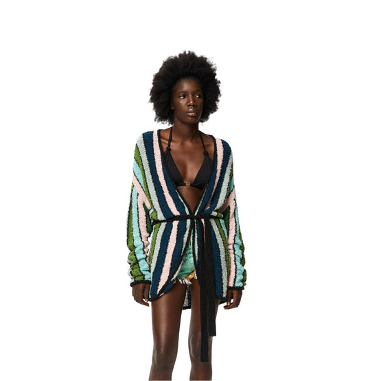 STRIPE BELTED CARDIGAN