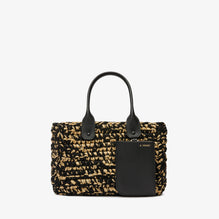 SOFT RAFFIA AND COTTON BUCKET MINI BAG-BLACK/BEIGE