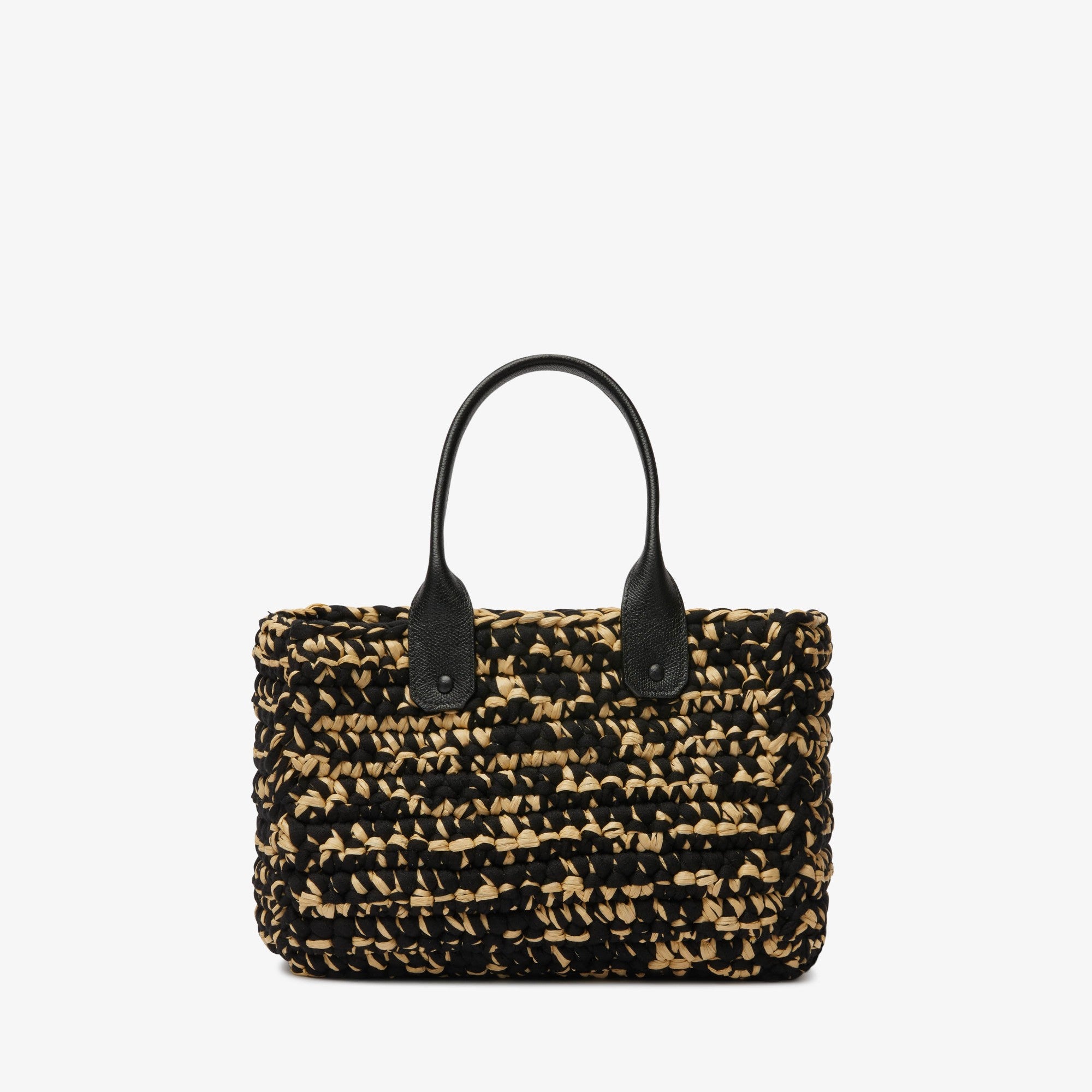 SOFT RAFFIA AND COTTON BUCKET MINI BAG-BLACK/BEIGE