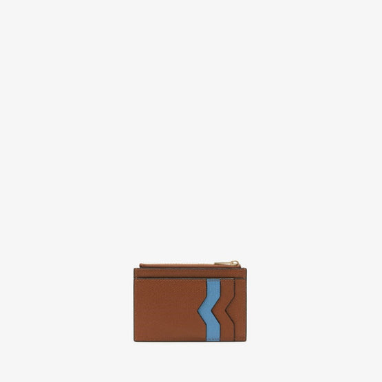 CARD HOLDER 3CC WITH ZIP-CHOCOLATE BROWN/NEBULA BLUE