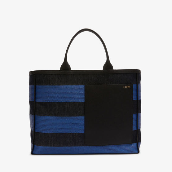 SOFT TOTE DENIM LARGE BAG-BLACK/ROYAL BLUE