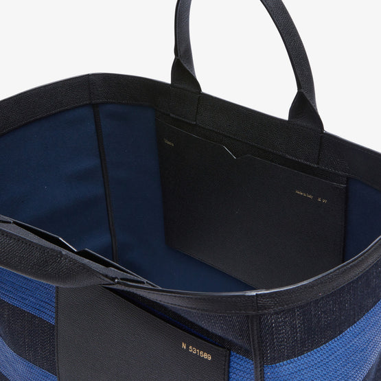 SOFT TOTE DENIM LARGE BAG-BLACK/ROYAL BLUE