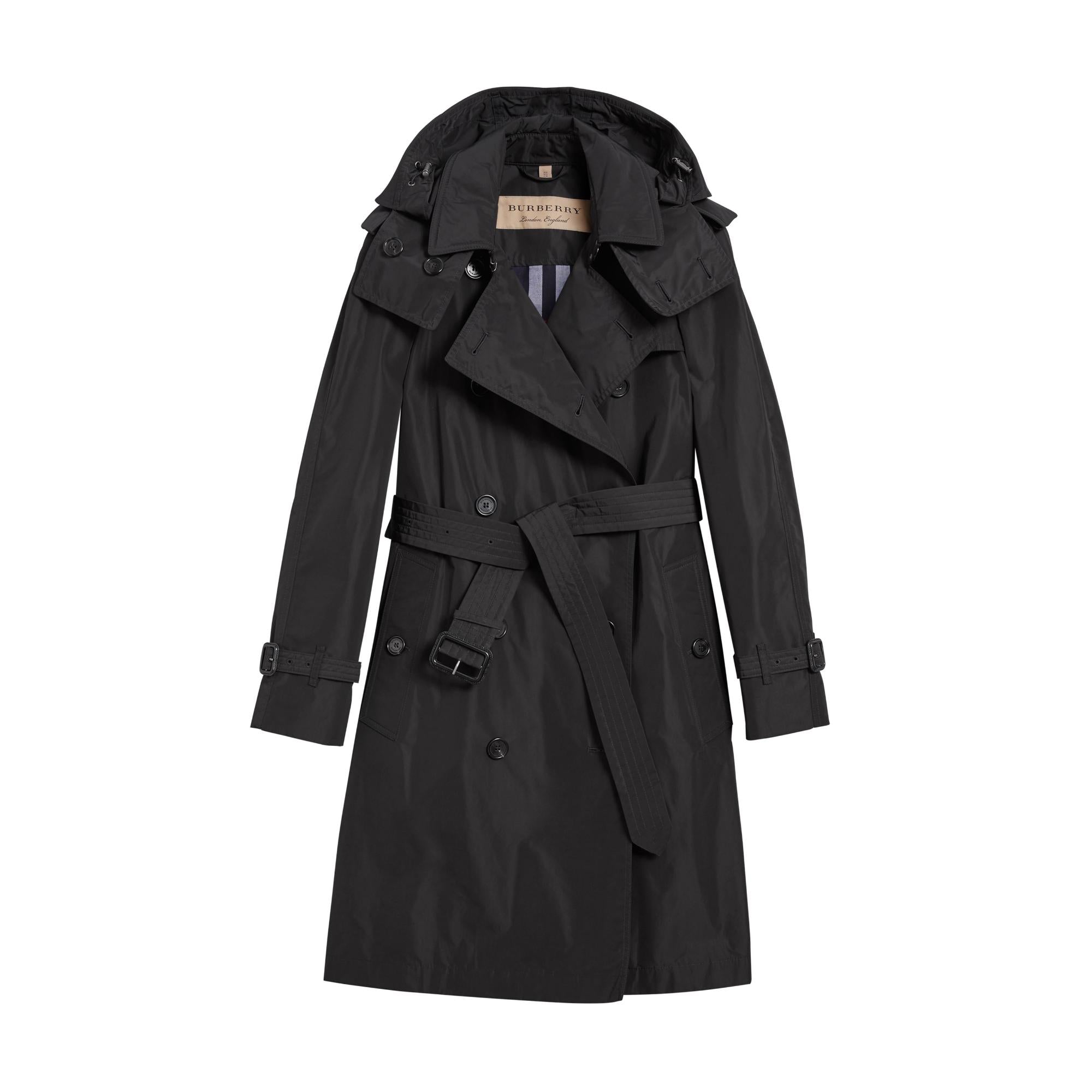 디태처블 후드 타프타 트렌치코트