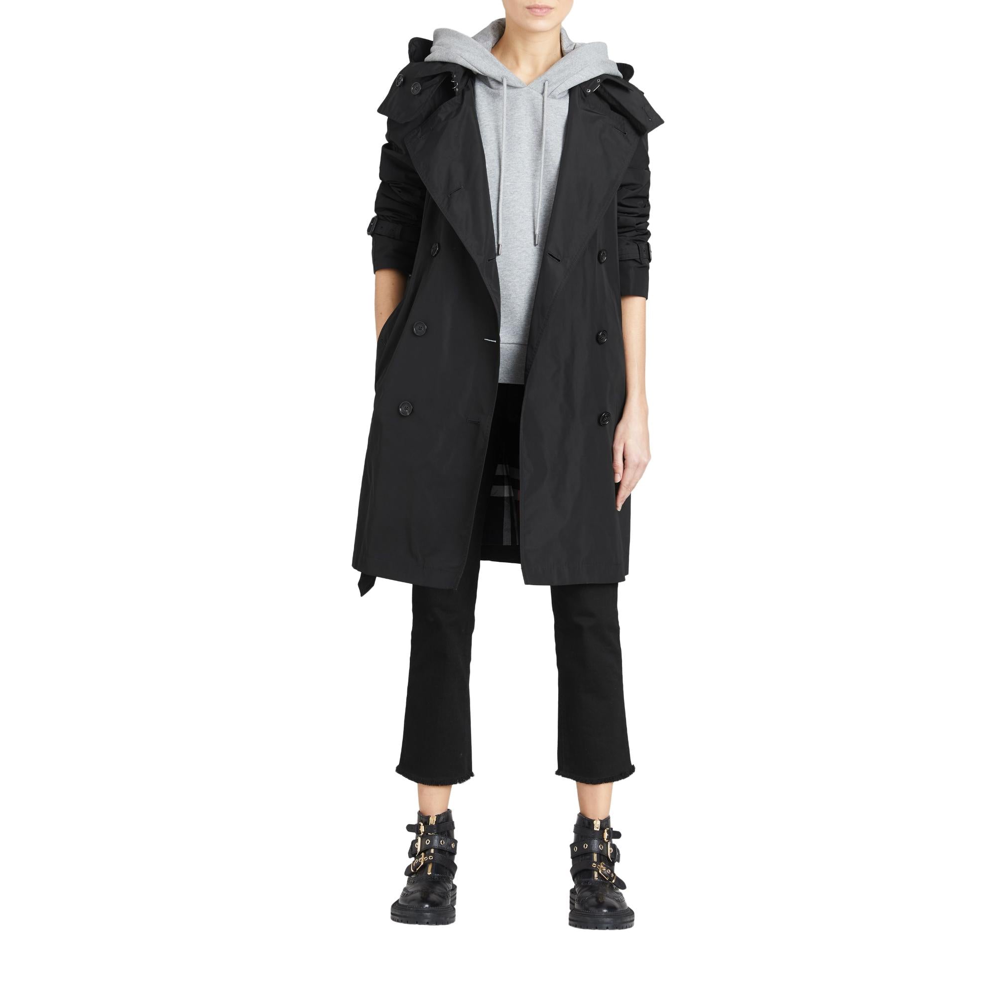 디태처블 후드 타프타 트렌치코트