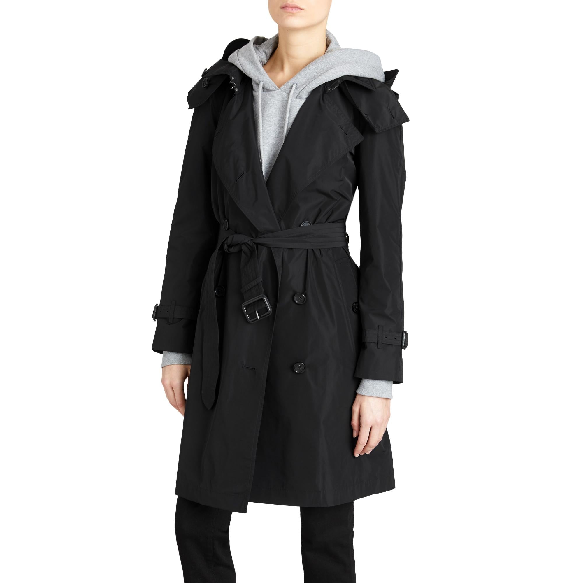 디태처블 후드 타프타 트렌치코트