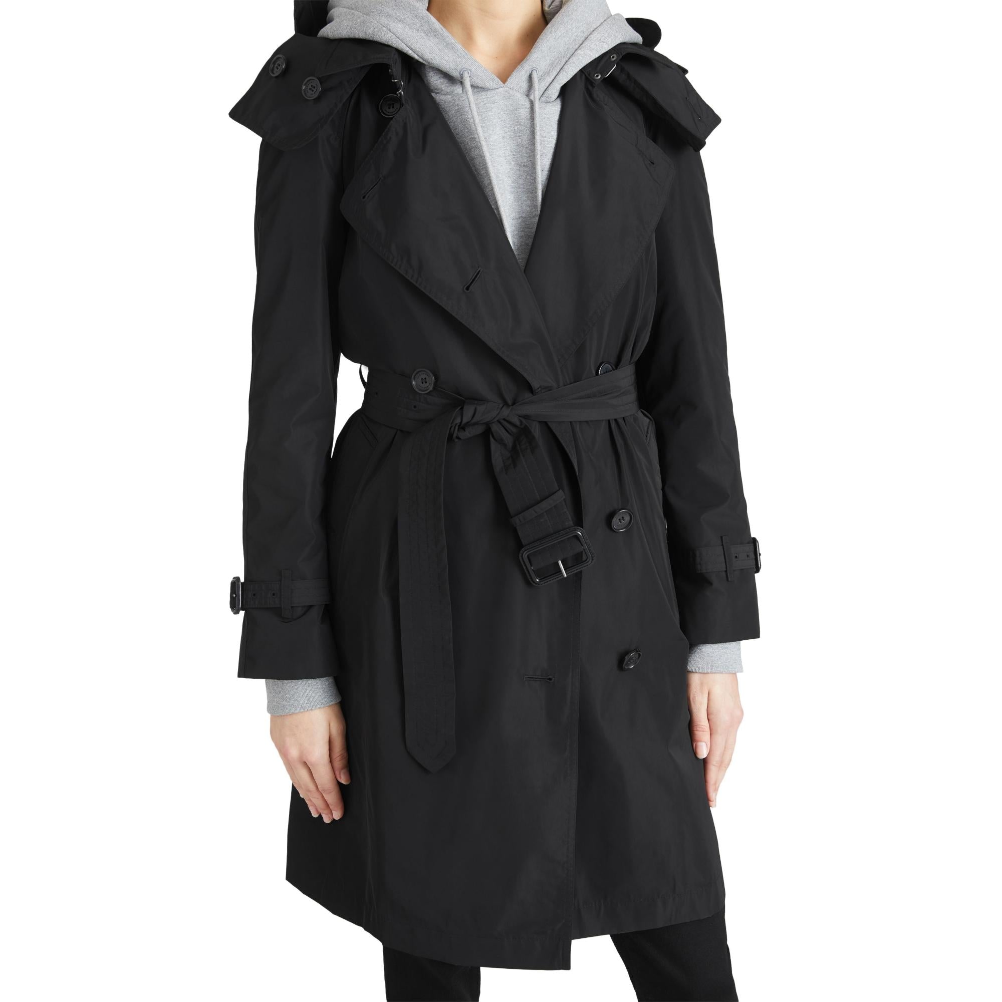 디태처블 후드 타프타 트렌치코트