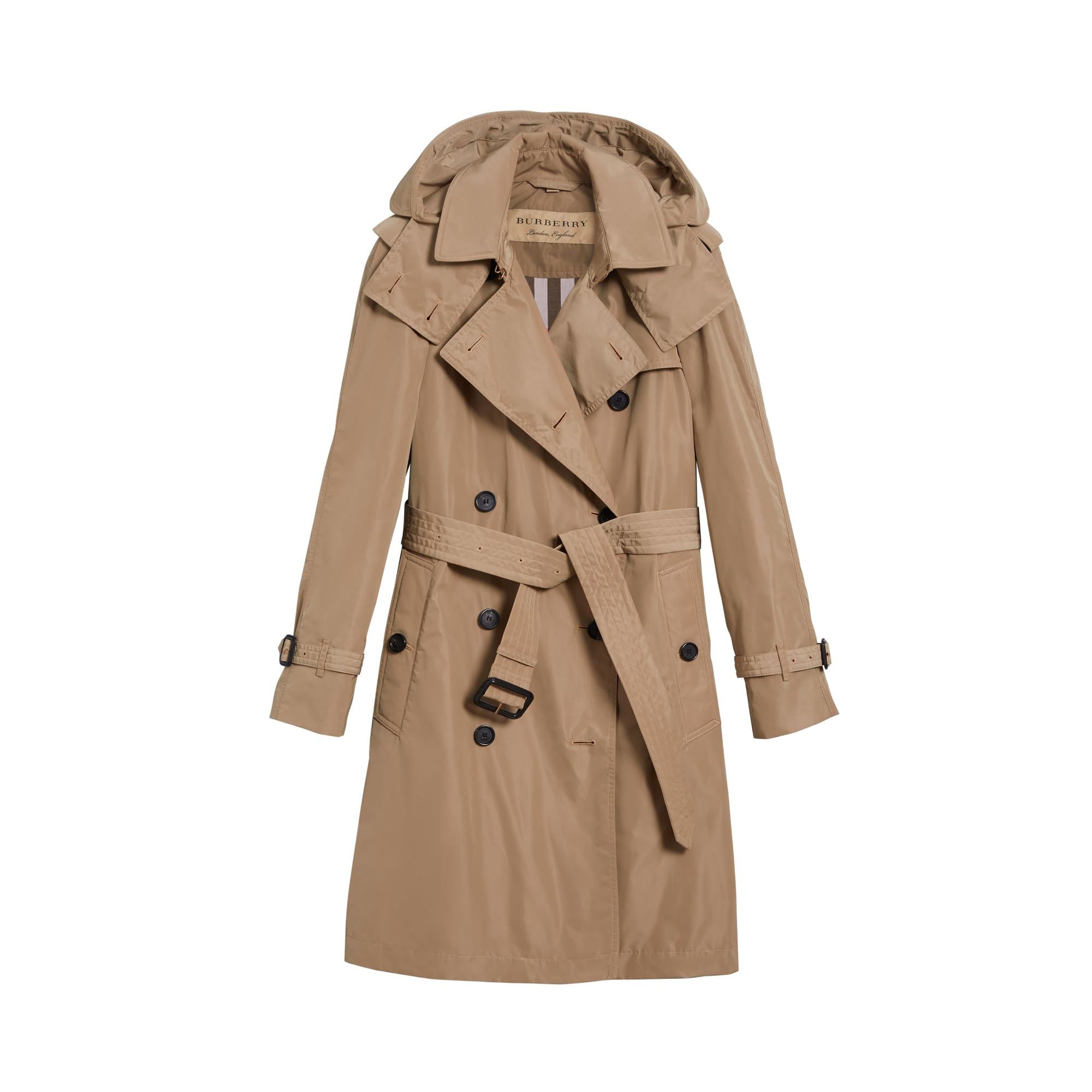 디태처블 후드 타프타 트렌치코트