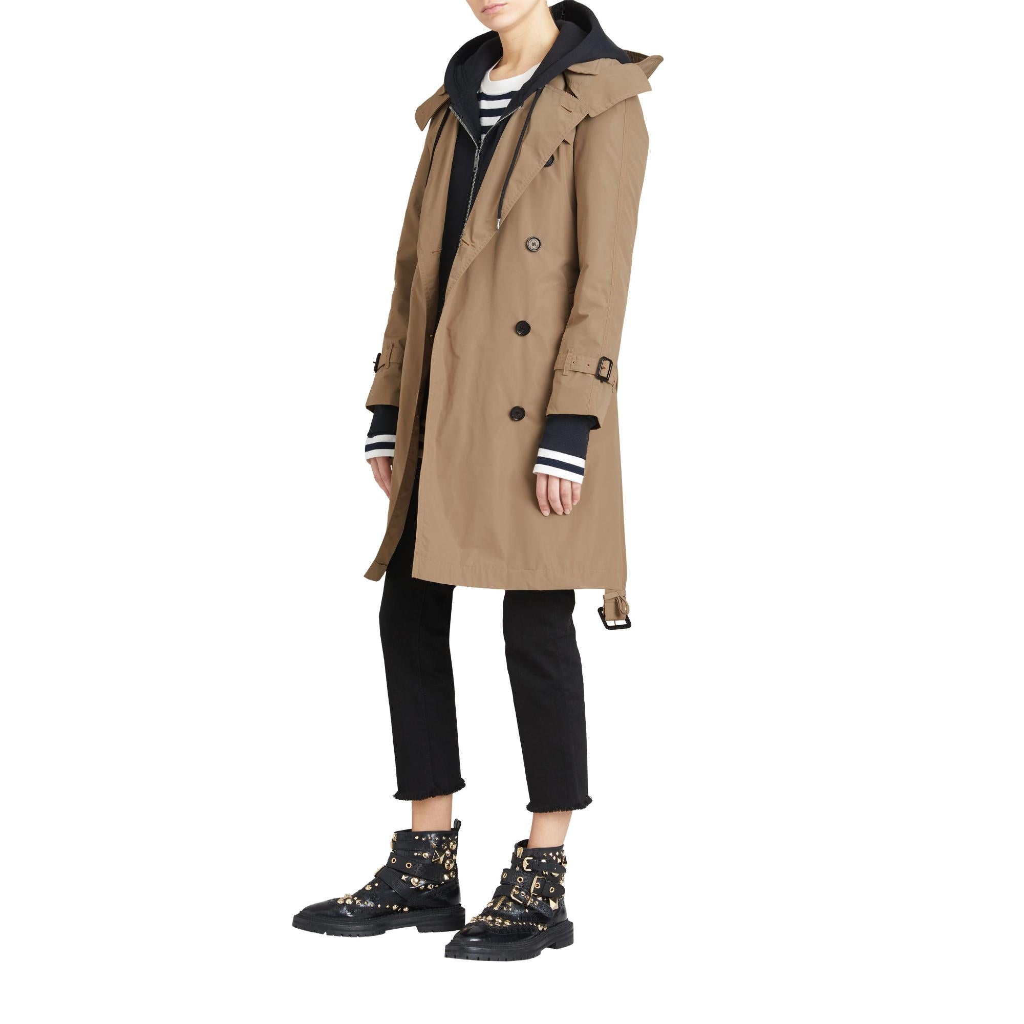 디태처블 후드 타프타 트렌치코트