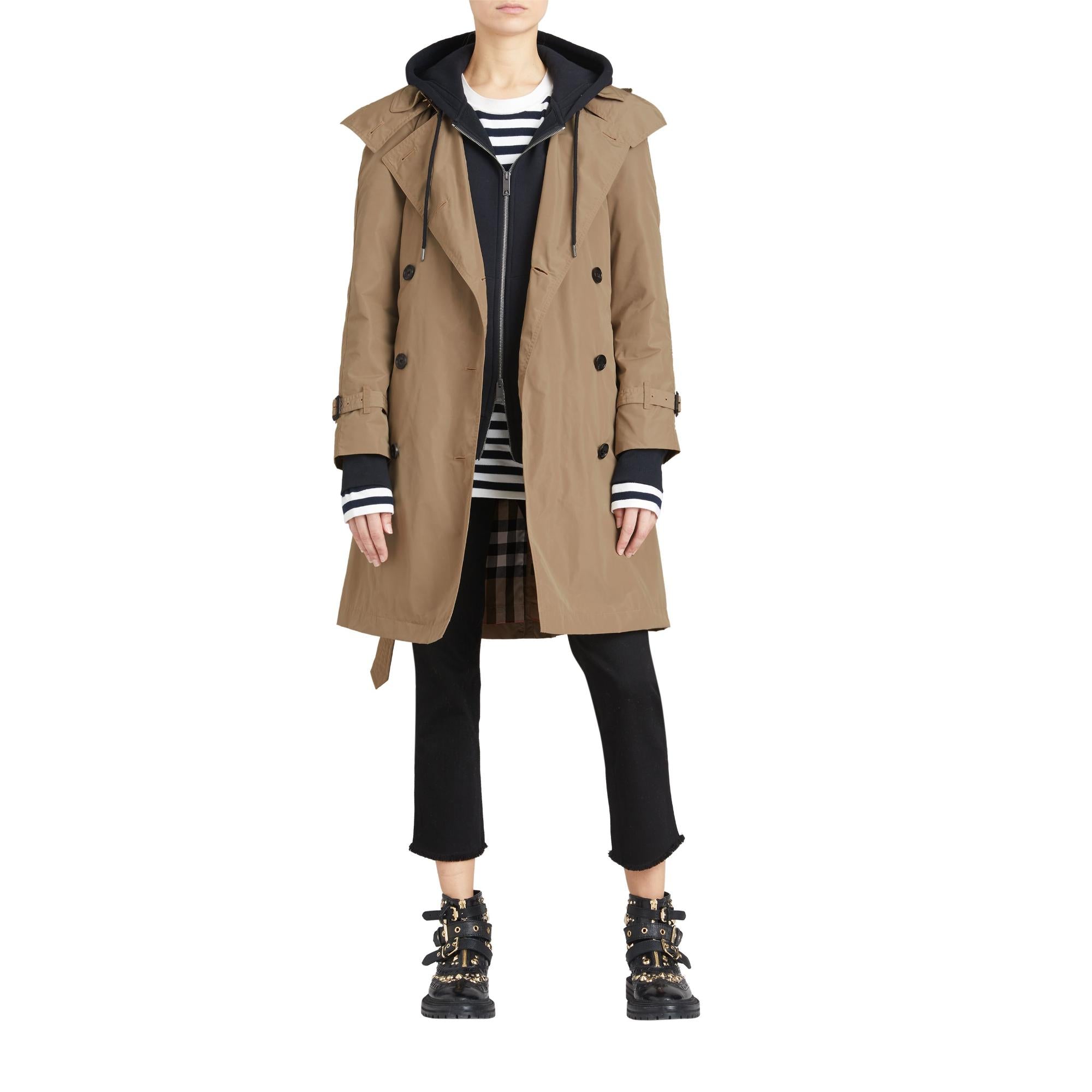 디태처블 후드 타프타 트렌치코트