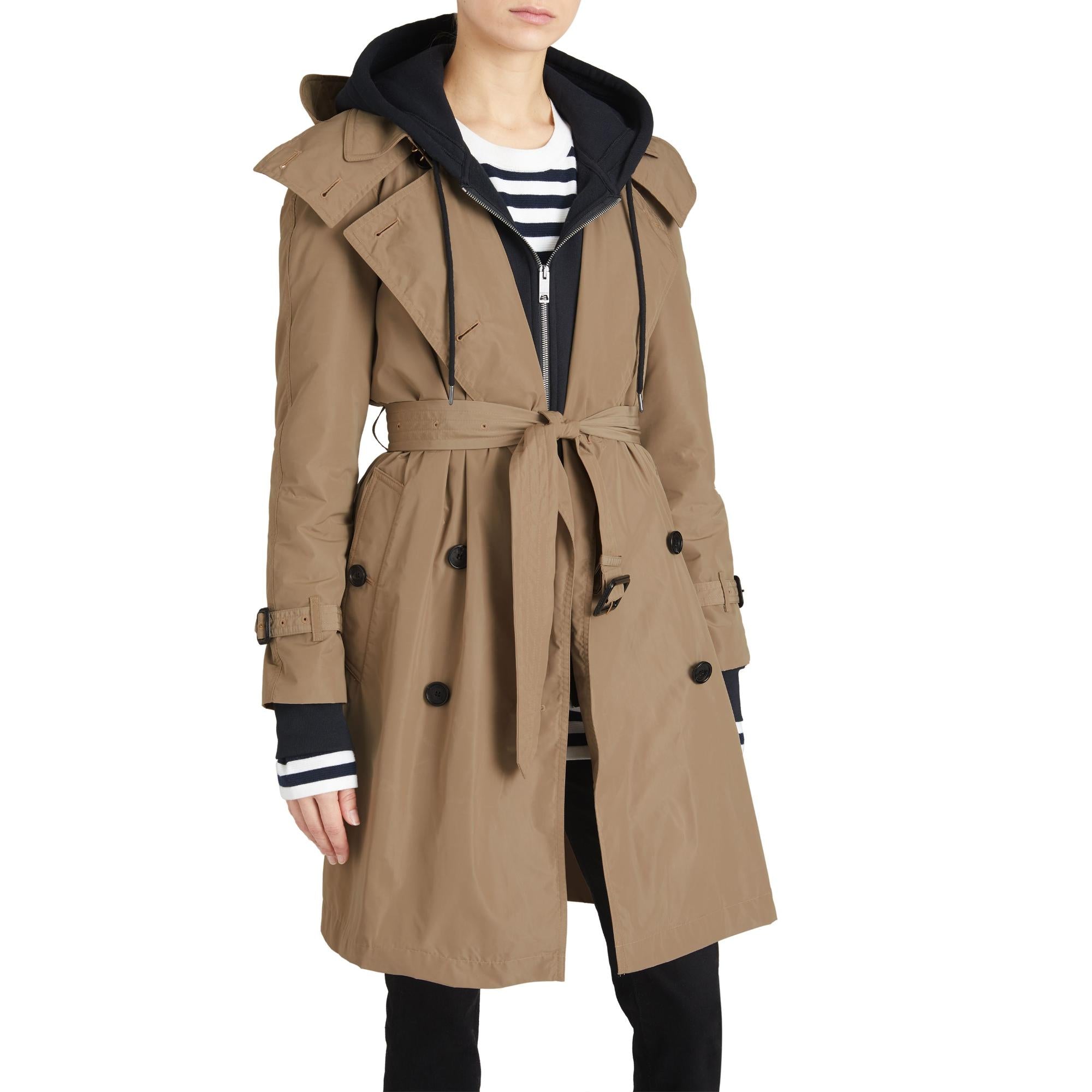 디태처블 후드 타프타 트렌치코트