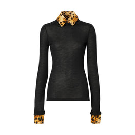 롱 슬리브 스팟 몽키 프린트 트리밍 캐시미어 톱