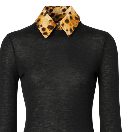 롱 슬리브 스팟 몽키 프린트 트리밍 캐시미어 톱