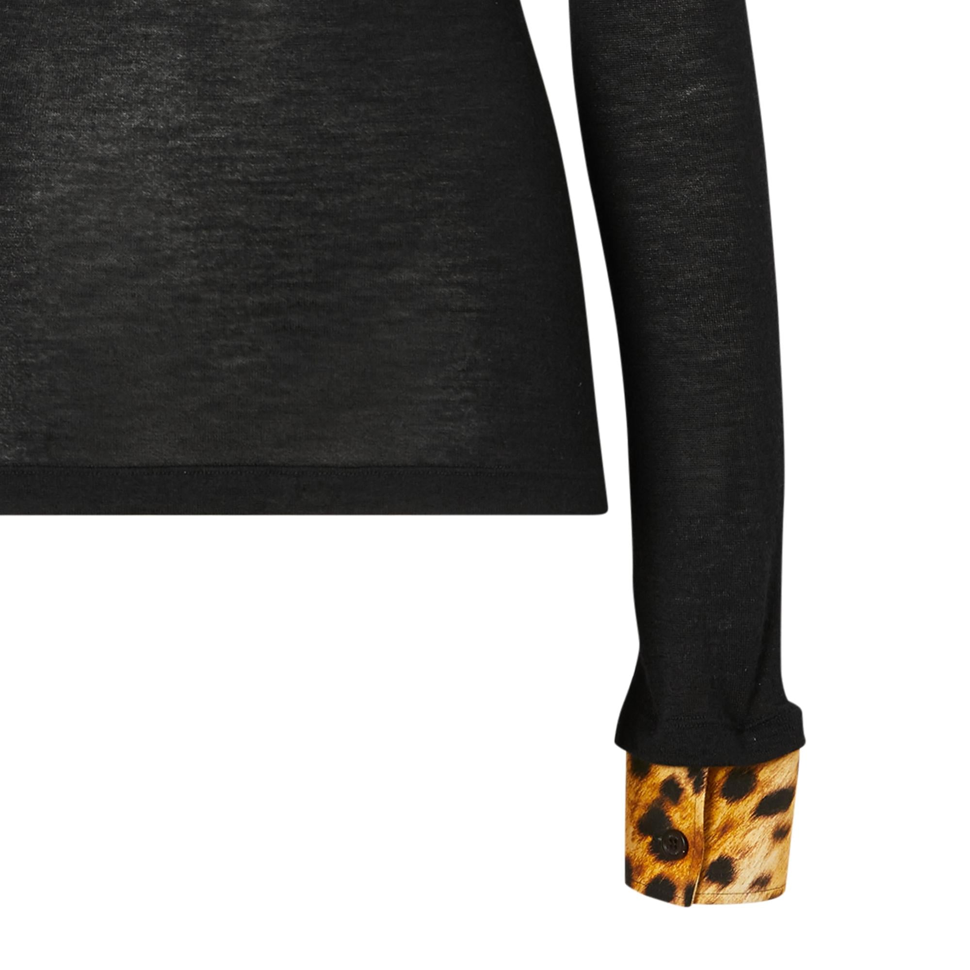 롱 슬리브 스팟 몽키 프린트 트리밍 캐시미어 톱