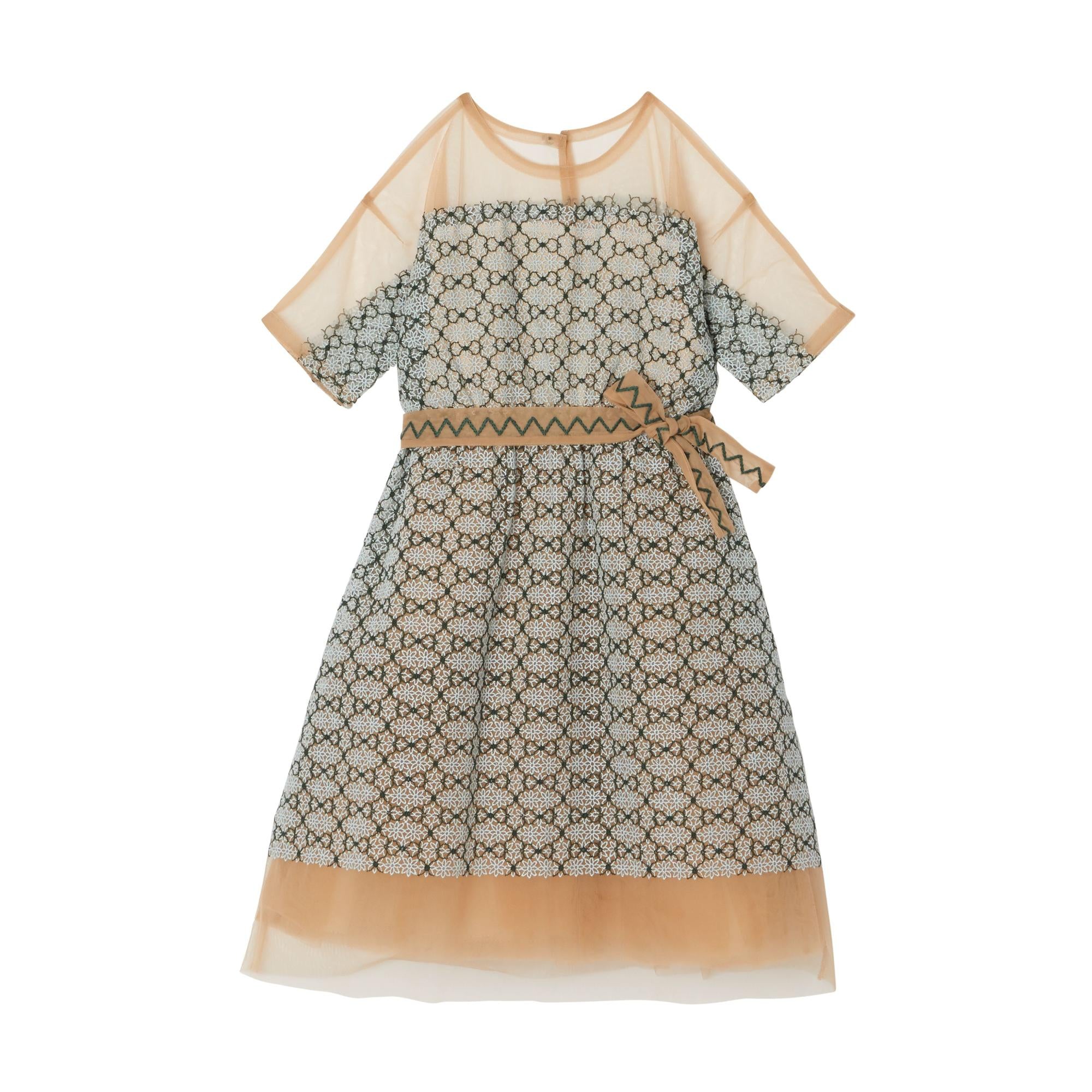 쇼트 슬리브 엠브로이더리 튤 드레스