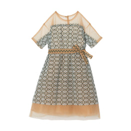 쇼트 슬리브 엠브로이더리 튤 드레스