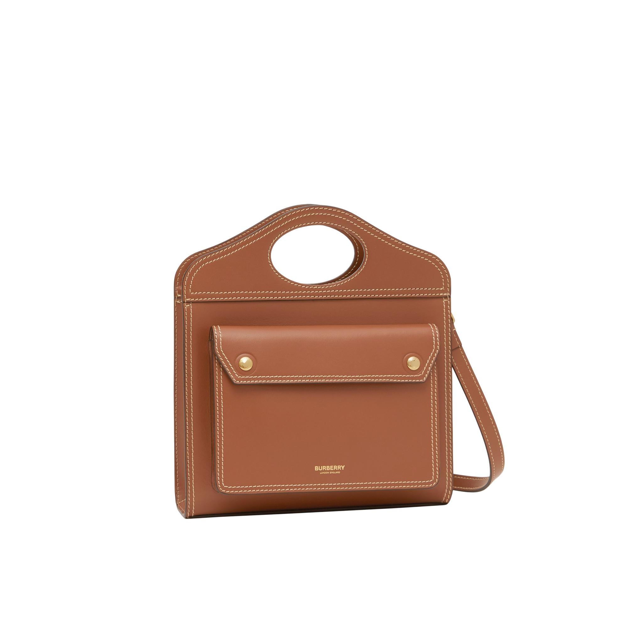 미니 톱스티치 레더 포켓 백