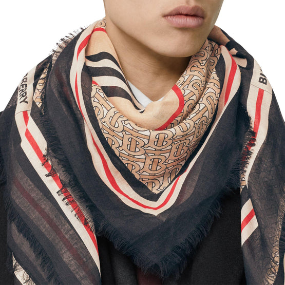 몽타주 프린트 울 실크 스퀘어 라지 스카프