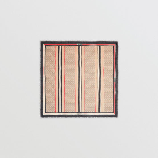 몽타주 프린트 울 실크 스퀘어 라지 스카프