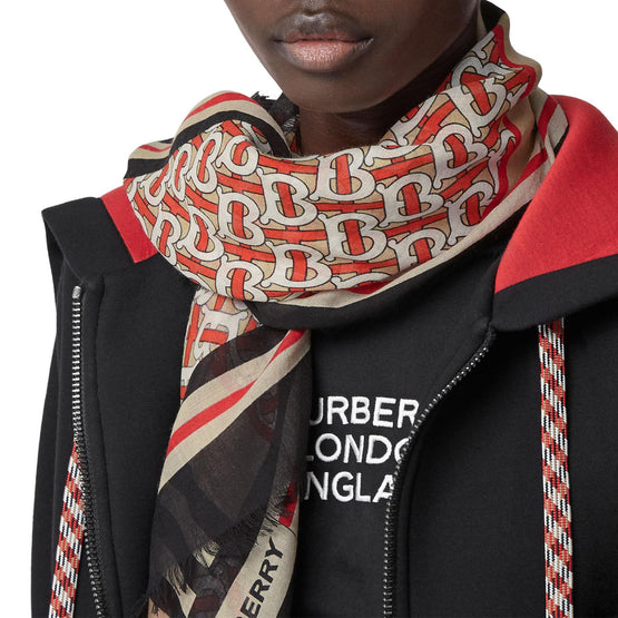 몽타주 프린트 울 실크 라지 스퀘어 스카프