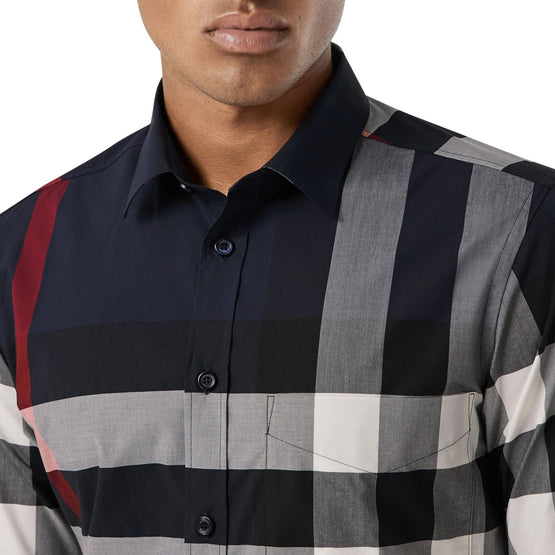 체크 스트레치 코튼 포플린 셔츠