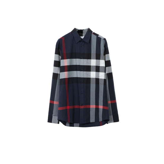 체크 스트레치 코튼 포플린 셔츠