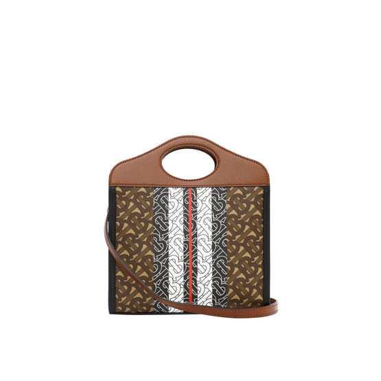 미니 모노그램 스트라이프 프린트 포켓 백