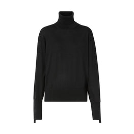 로고 테이프 울 실크 롤넥 스웨터