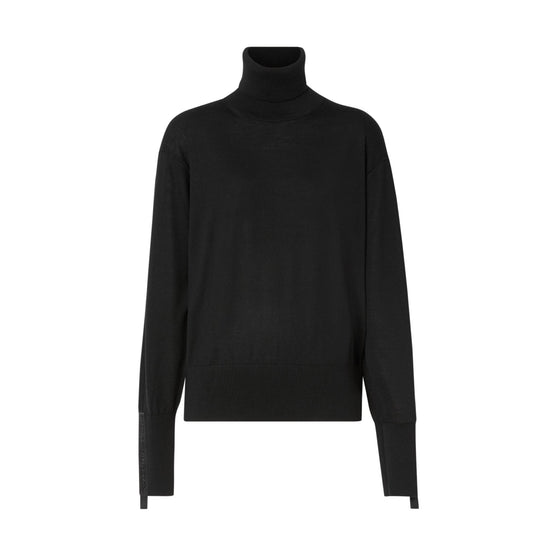 로고 테이프 울 실크 롤넥 스웨터