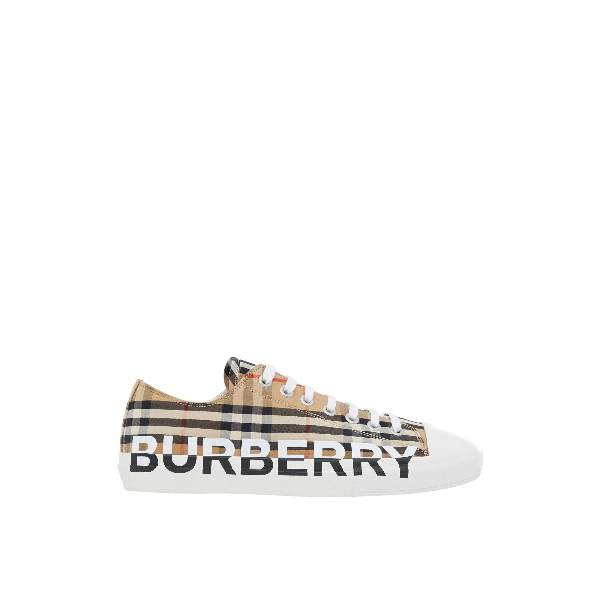 로고 프린트 빈티지 체크 코튼 스니커즈