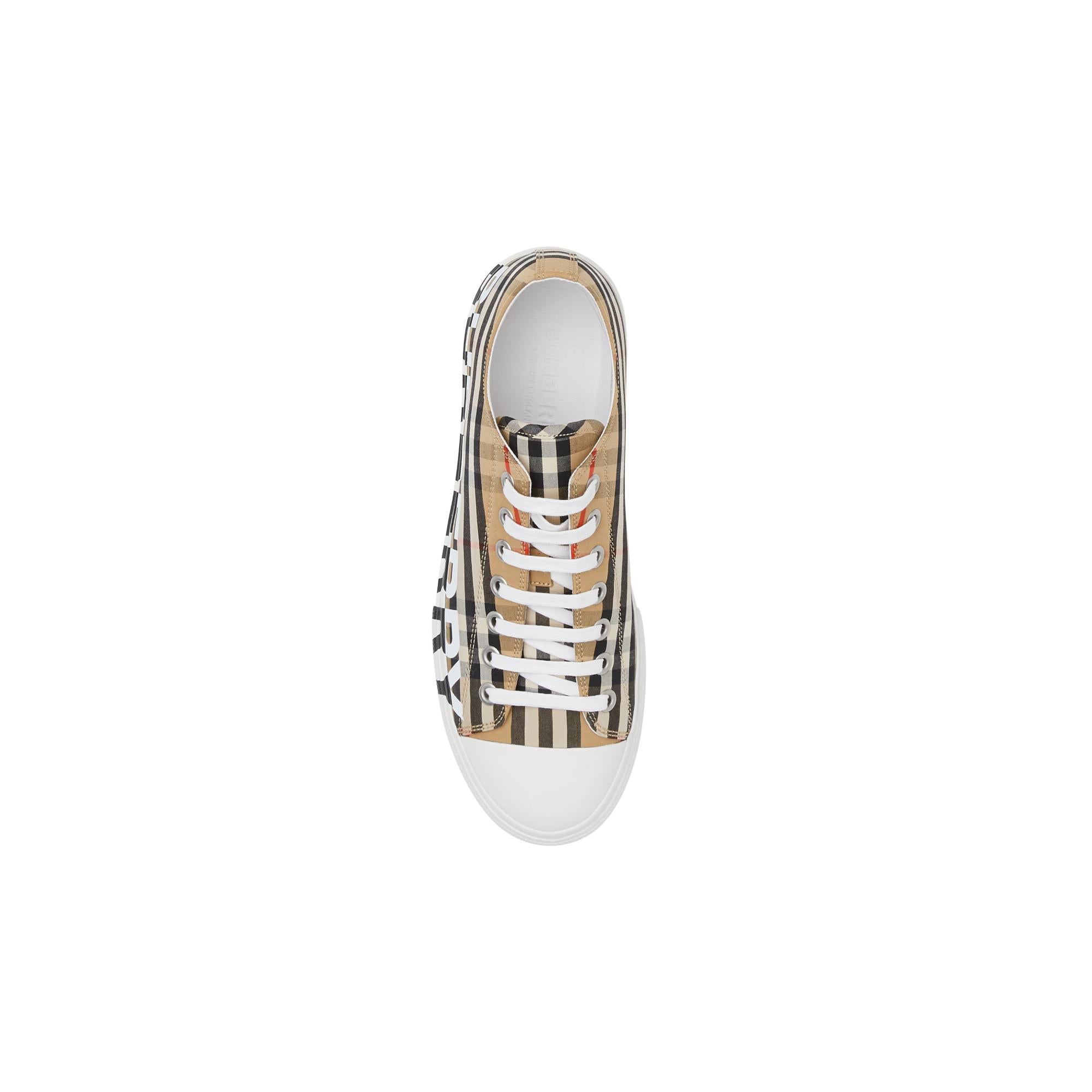로고 프린트 빈티지 체크 코튼 스니커즈