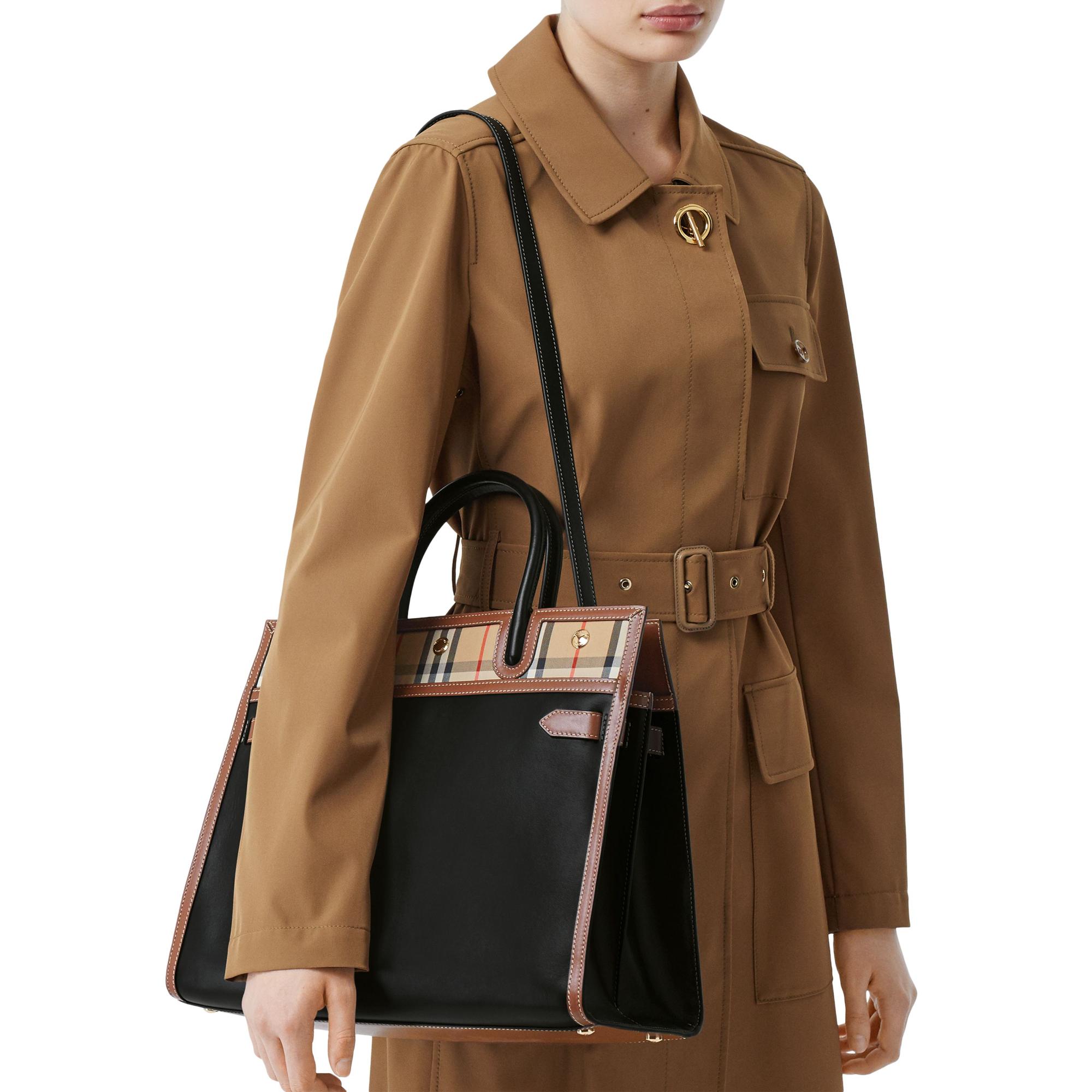 레더 빈티지 체크 투 핸들 미디엄 타이틀 백