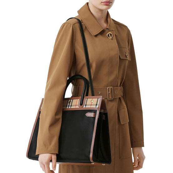 레더 빈티지 체크 투 핸들 미디엄 타이틀 백