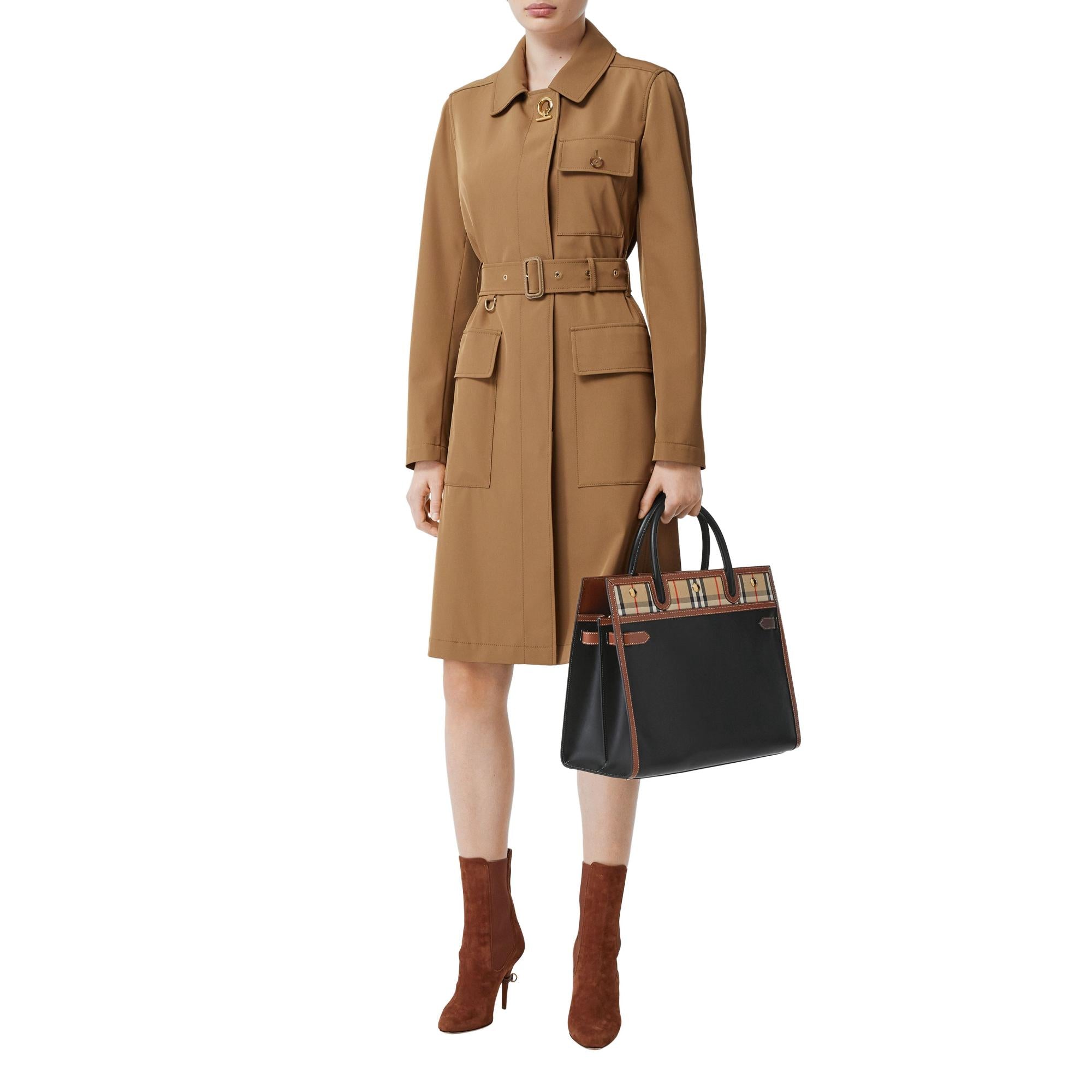 레더 빈티지 체크 투 핸들 미디엄 타이틀 백