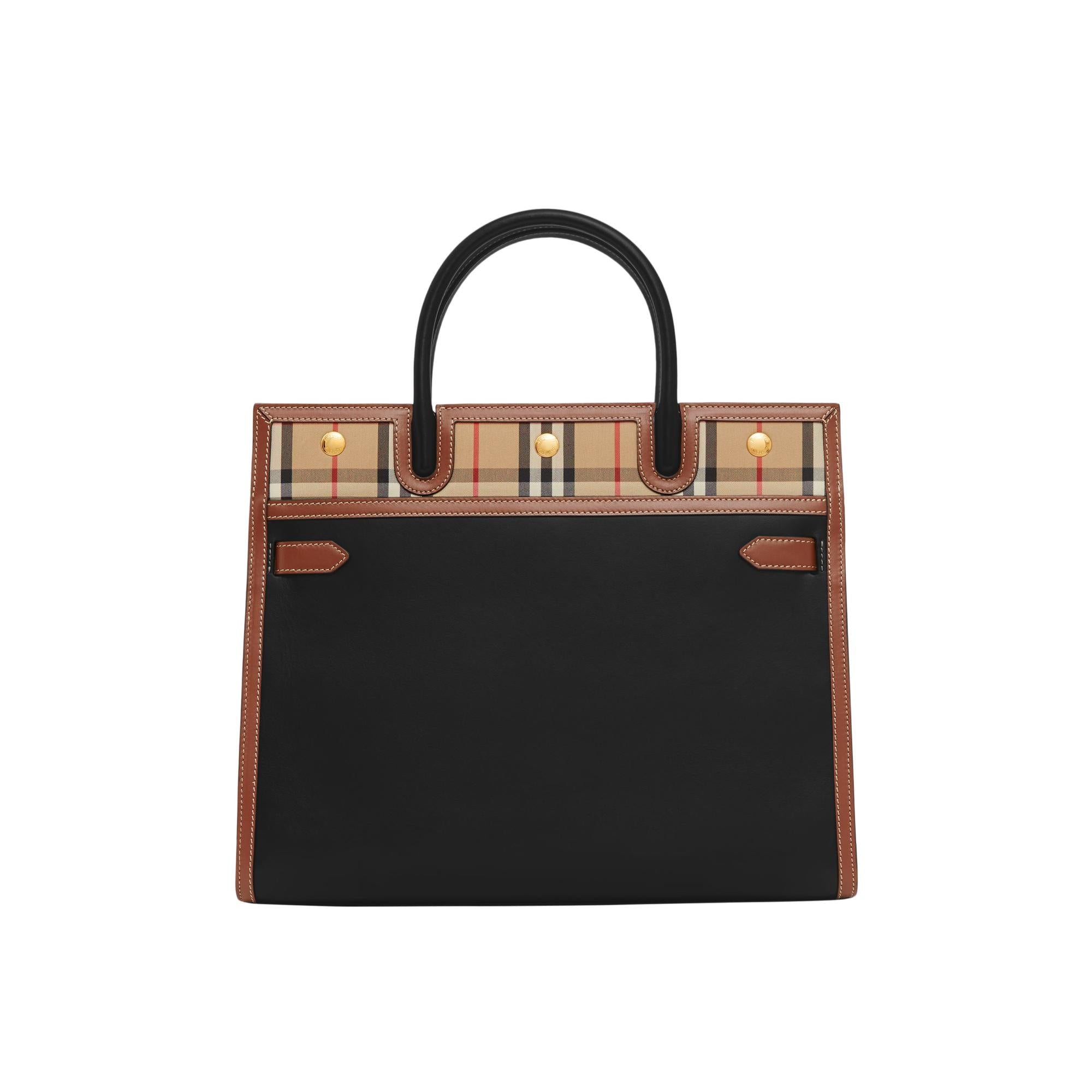 레더 빈티지 체크 투 핸들 미디엄 타이틀 백