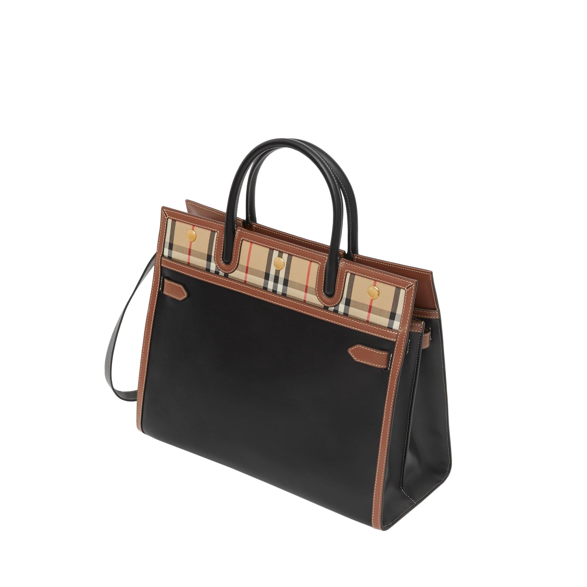 레더 빈티지 체크 투 핸들 미디엄 타이틀 백