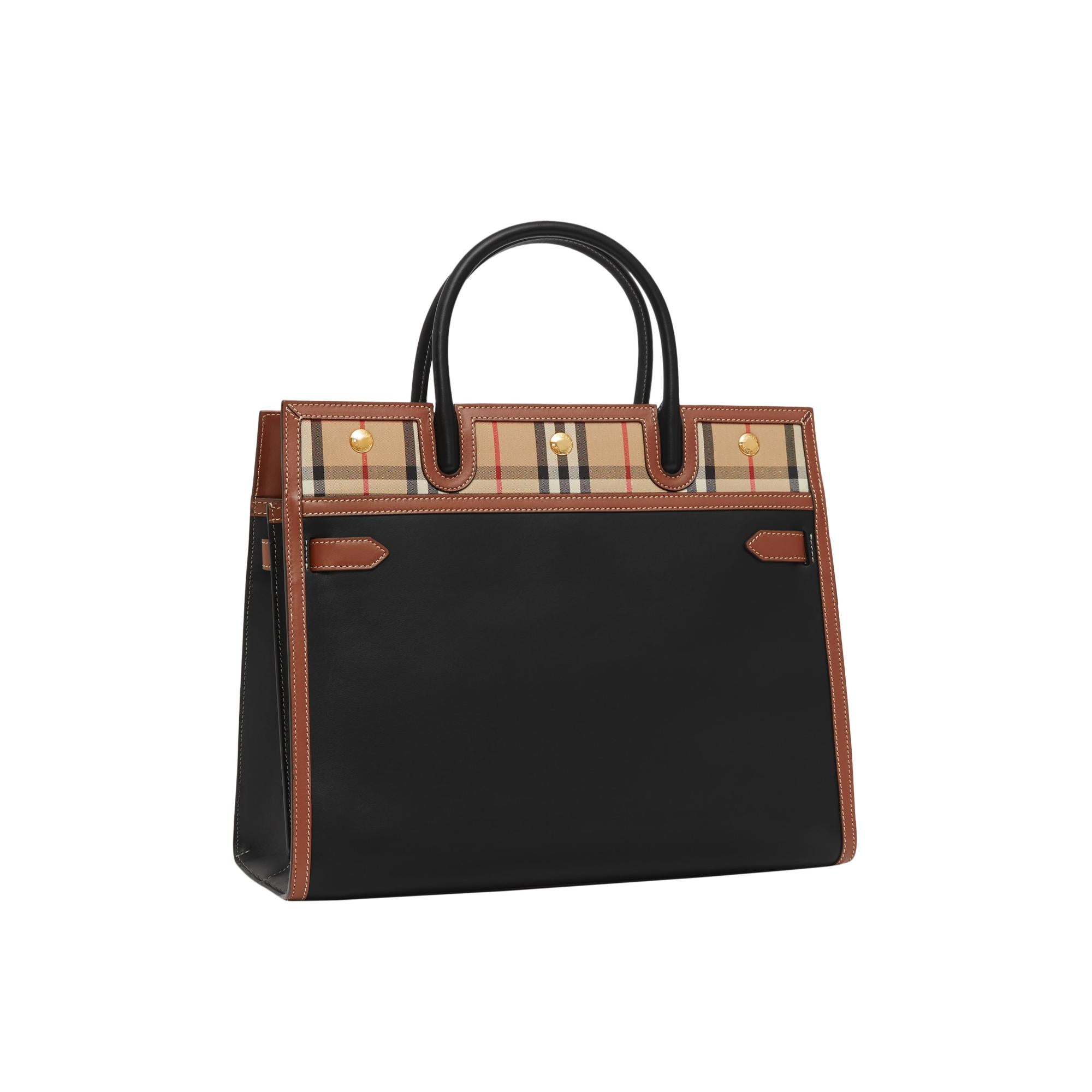 레더 빈티지 체크 투 핸들 미디엄 타이틀 백