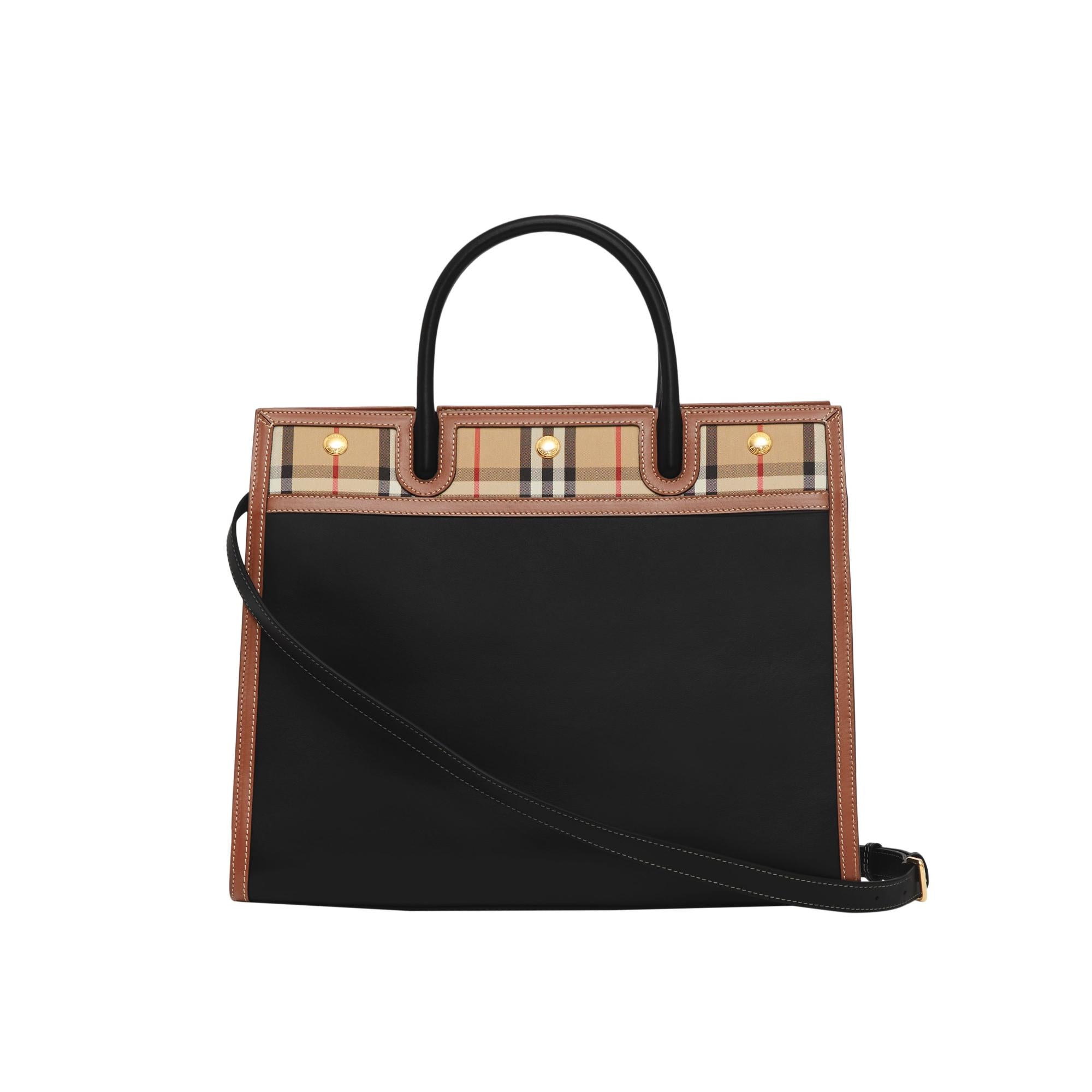 레더 빈티지 체크 투 핸들 미디엄 타이틀 백