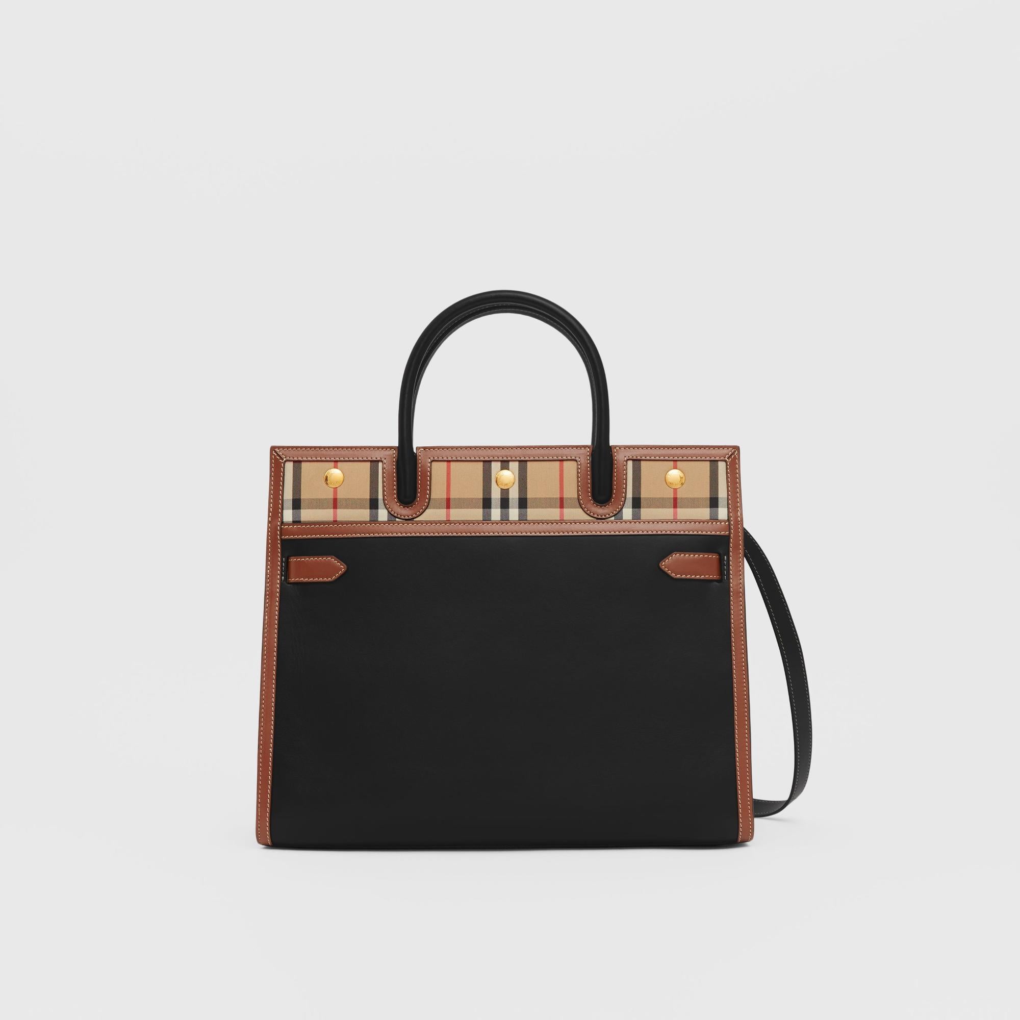 레더 빈티지 체크 스몰 투 핸들 타이틀 백