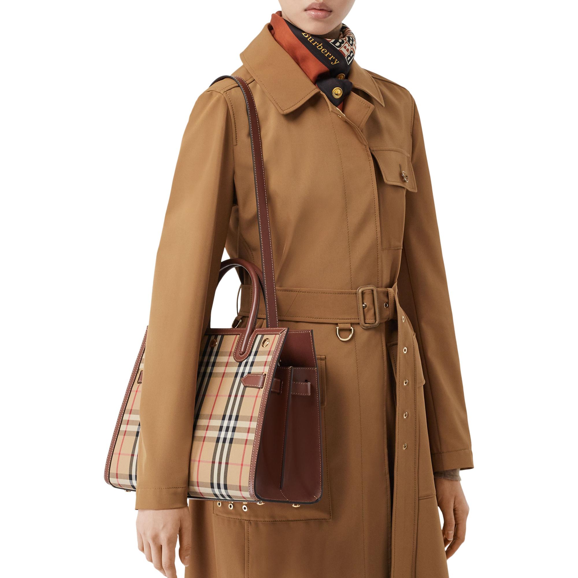 빈티지 체크 스몰 투 핸들 타이틀 백