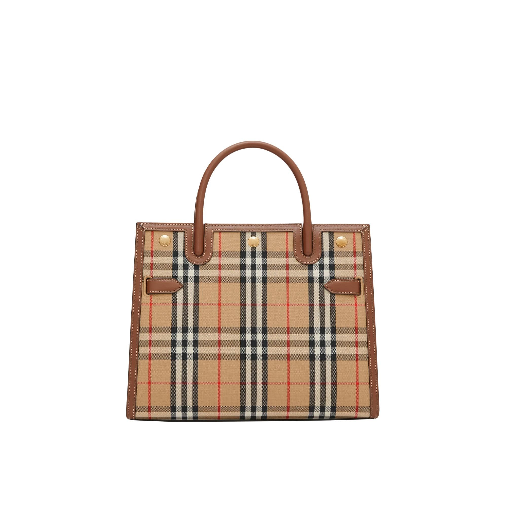 빈티지 체크 스몰 투 핸들 타이틀 백