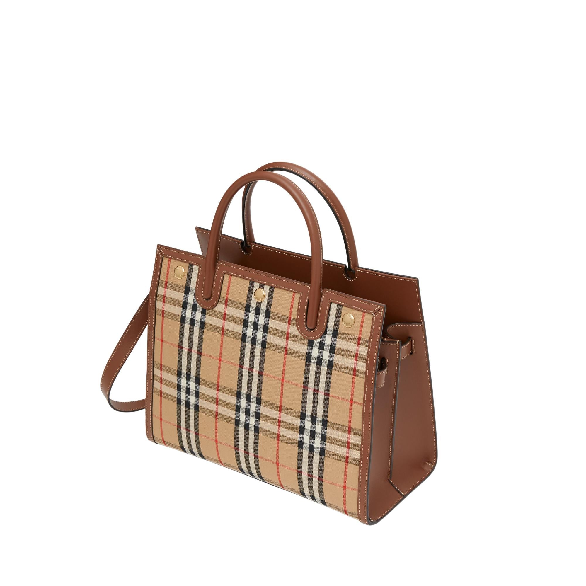 빈티지 체크 스몰 투 핸들 타이틀 백