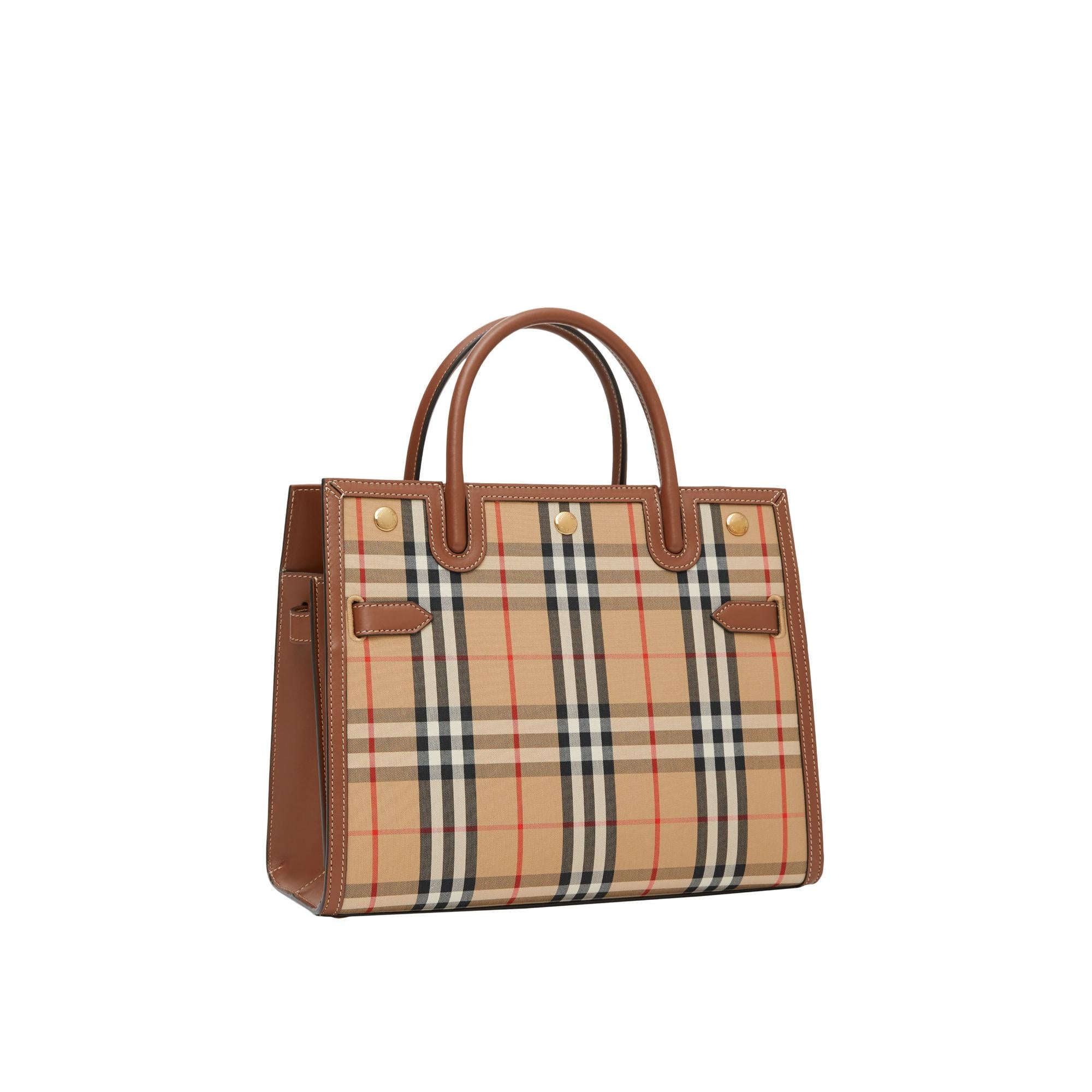 빈티지 체크 스몰 투 핸들 타이틀 백