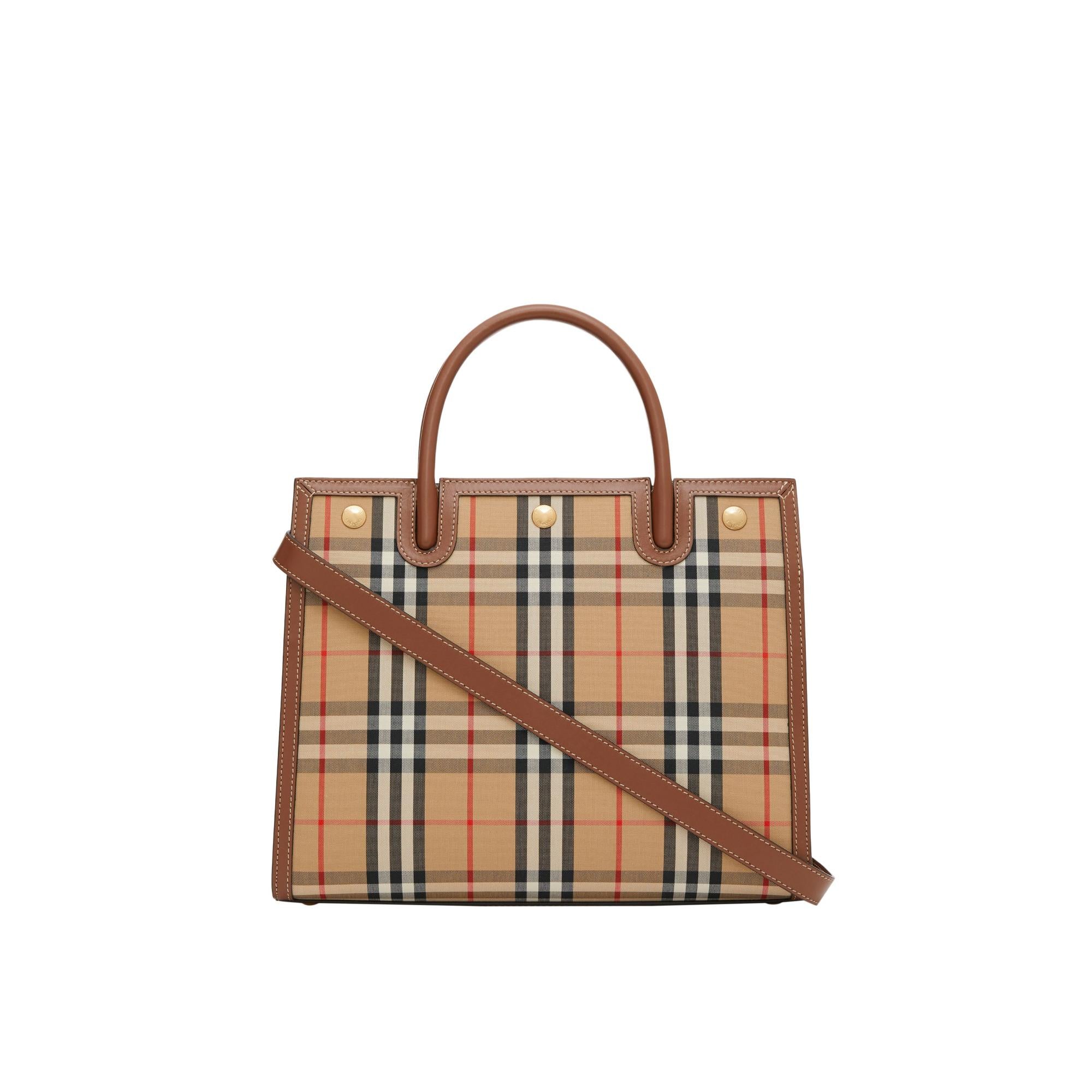 빈티지 체크 스몰 투 핸들 타이틀 백